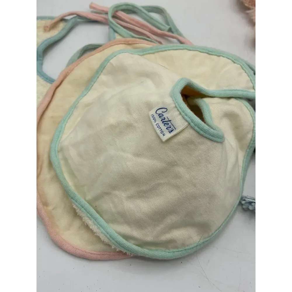 Vintage Baby Lot 10pc Carter’s Bibs Knit Booties Bonnets Corduroy Hat Beanie